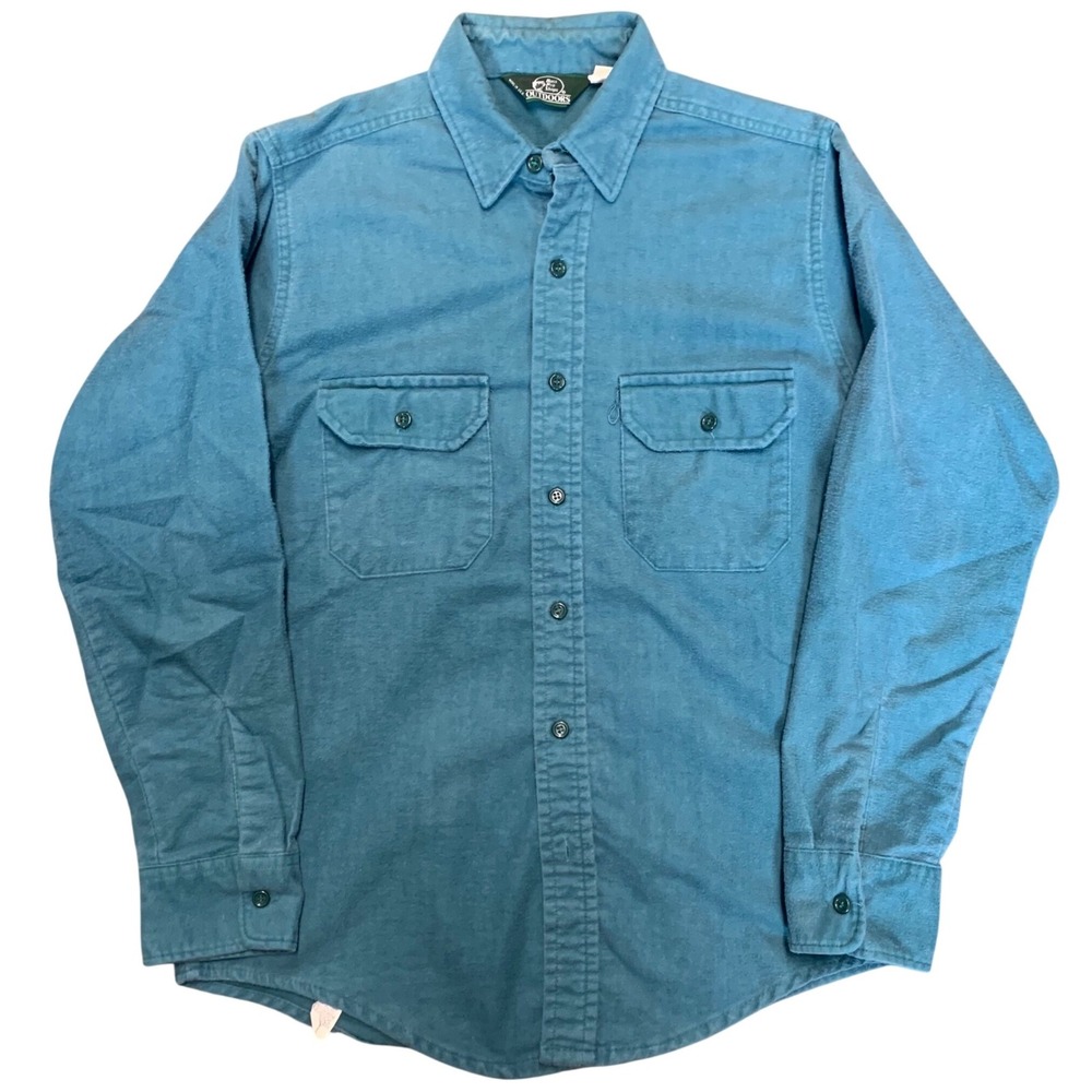 Bass Pro Shops Outdoors Mens Teal Blue Chamois Flannel Button Down Shirt L/S